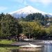 The Villarrica volcano puffs away in the distance across the lake at Pucon. Picture: STEPHEN TIMM