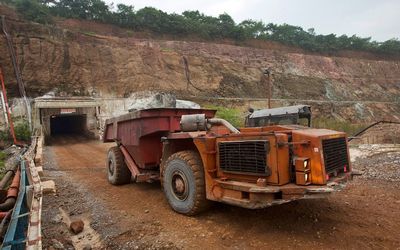A truck exits the mine after collecting ore from 516 metres below the surface at the Chibuluma copper mine in the Zambian copper belt. Picture: REUTERS