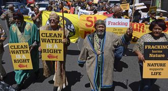 OPPOSITION: Anti-fracking protesters march through central Cape Town on Friday. Picture: TREVOR SAMSON