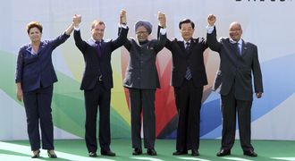 Brazillian President Dilma Rousseff, then Russian president Dmitry Medvedev, Indian Prime Minister Manmohan Singh, then Chinese president Hu Jintao and South African President Jacob Zuma at the annual  Brics Summit in New Delhi in 2012. Picture: REUTERS