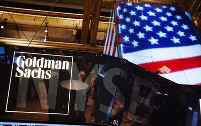 The Goldman Sachs logo is displayed on a post above the floor of the New York Stock Exchange in this September 11 2013 file photo.  Picture: REUTERS