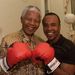 Late former president Nelson Mandela, right, a boxer in his youth, poses with boxer Sugar Ray Leonard. Picture: SUNDAY TIMES