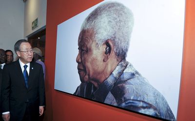 UN Secretary-General Ban Ki-moon tours Johannesburg's Nelson Mandela Centre of Memory on Monday. Picture: REUTERS