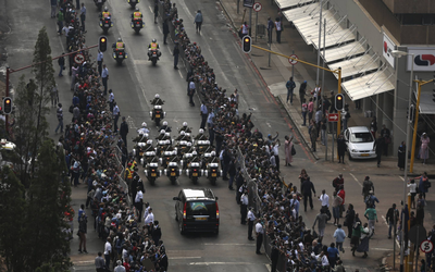 Military outriders escort the funeral cortege carrying the coffin of former president Nelson Mandela on its way to the Union Buildings in Pretoria on Wednesday.  Picture: REUTERS 