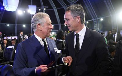 Britain’s Prince Charles (left) speaks to Norway's former prime minister Jens Stoltenberg as they arrive for the state funeral of Nelson Mandela in Qunu on Sunday. Picture: REUTERS