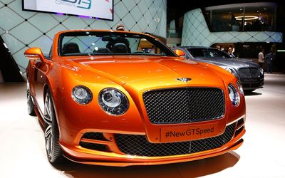 The Bentley Continental GTSpeed convertible is pictured during the media day ahead of the 84th Geneva Motor Show at the Palexpo Arena on Tuesday.  Picture: REUTERS