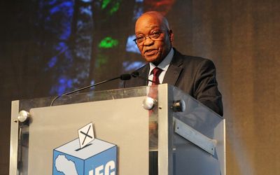 President Jacob Zuma delivers a speech during the announcement of the final results for the 2014 national and provincial elections at the Electoral Commission of South Africa’s command centre in Pretoria on Saturday.  Picture: GCIS