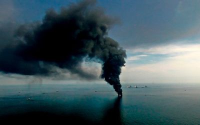 PR NIGHTMARE: Smoke billows from controlled oil burns near the site of the BP  oil spill in the Gulf of Mexico in 2010.   Picture: BLOOMBERG/DERICK E HINGLE