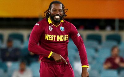 West Indies bowler Chris Gayle celebrates the wicket of Zimbabwe's Stuart Matsikenyeri, out LBW during their Cricket World Cup  match in Canberra on Tuesday. Picture:  REUTERS/DAVID GRAY