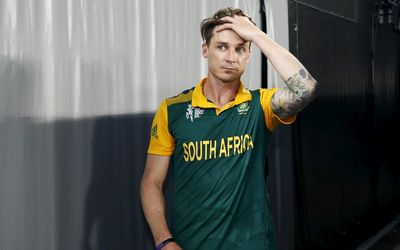 Bowler Dale Steyn reacts after New Zealand won their Cricket World Cup semi-final match in Auckland in March. Picture: REUTERS/NIGEL MARPLE