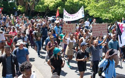 Students protest outside Bremner Building at the University of Cape Town. Picture: TREVOR SAMSON