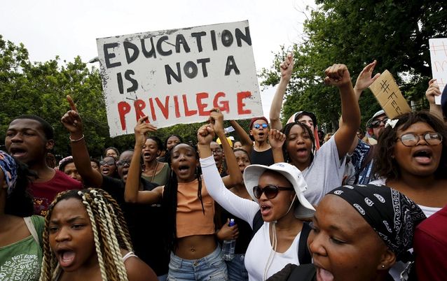 Students protest over planned increases in tuition fees in Stellenbosch on Friday. Picture: REUTERS