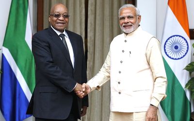 President Jacob Zuma shakes hands with Indian Prime Minister Narendra Modi ahead of their meeting at Hyderabad House in New Delhi, India, on Wednesday. Picture: REUTERS/ADNAN ABIDI