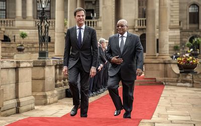 President Jacob Zuma and Dutch Prime Minister Mark Rutte leave the Union Building in Pretoria on Tuesday. Picture: AFP PHOTO/GIANLUIGI GUERCIA