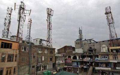 Telecom towers on buildings in Srinagar, Indian-administered Kashmir. Picture: REUTERS/DANISH ISMAIL