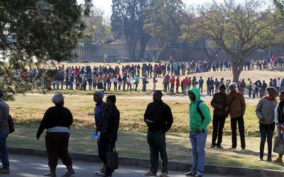 Prospective job seekers queue to be registered outside the Alberton Civic Centre during a youth job creation initiative in June.  Picture: THE SOWETAN