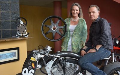 Terry Annecke and Gary Turner in the BlackStone Tek Johannesburg factory. BST supplies aftermarket wheels for well-known and original equipment manufacturer motorcycle brands. Picture: SUE GRANT-MARSHALL