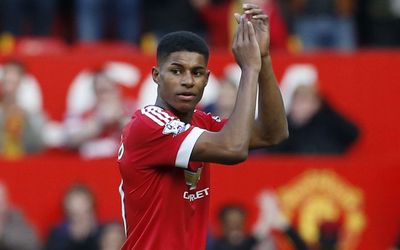Manchester United's Marcus Rashford applauds fans after the match. Picture: REUTERS