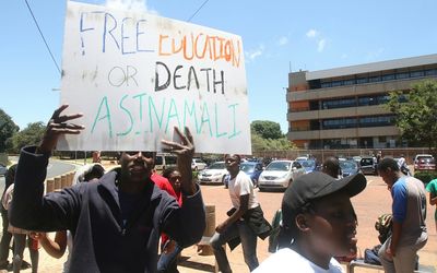 UJ students during their #FeesMustFall protest in Johannesburg. Picture: ANTONIO MUCHAVE/SOWETAN