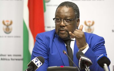 Police Minister Nathi Nhleko addresses a press conference on the so-called rogue unit inquiry, in Cape Town on Wednesday. Picture: SIYABULELA DUDA