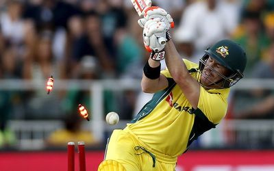 EYES WIDE SHUT: David Warner is bowled by Kagiso Rabada at the Wanderers on Sunday, but not before the Australian scored 77 to put his team in a winning position. Picture: SIPHIWE SIBEKO/REUTERS