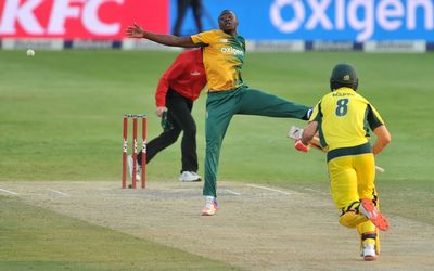 MISSED IT:  Kagiso Rabada tries in vain to stop the ball as Mitchell Marsh sets off for the winning runs at the Wanderers off the final ball of the match on Sunday. The decider is at Newlands on Wednesday. Picture: BACKPAGEPIX
