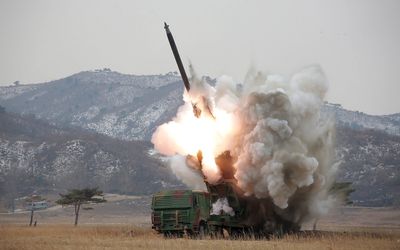 A new multiple launch rocket system is test fired in this undated file photo released by North Korea's Korean Central News Agency (KCNA) in Pyongyang. Picture: REUTERS