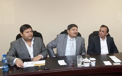 From left: Ajay Gupta younger brother Atul Gupta and Oakbay MD Jagdish Parekh and Duduzane Zuma , who is a son of the president. Picture: MARTIN RHODES