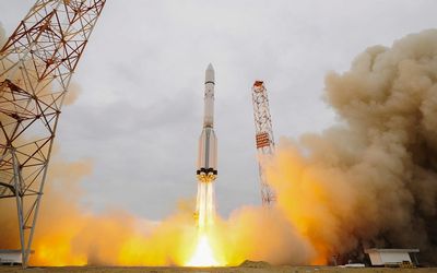 The launch of the joint Europe-Russian mission to Mars from Baikonur in Kazakhstan, 14 March 2016. The satellite to the Red Planet is called the ExoMars Trace Gas Orbiter (TGO) and will investigate whether the methane in the world's atmosphere is coming from a geological source or is being produced by microbes. Picture: EPA/STEPHANE CORVAJA/ESA