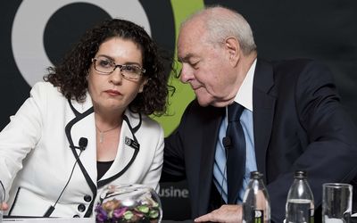 DRAFT: Ansie Ramalho and Judge Mervyn King at Tuesday’s launch of the report on the new code on corporate governance (King IV) by the Institute of Directors. Picture: MARTIN RHODES