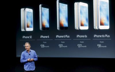 Apple vice-president Greg Joswiak introduces the iPhone SE during an event at Apple's headquarters in Cupertino, California, on Monday. Picture: REUTERS/STEPHEN LAM