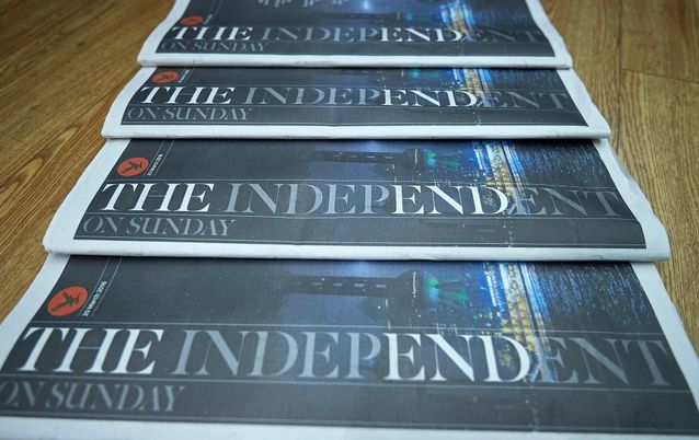Copies of the last print edition of The Independent on Sunday. The Independent will become a digital only newspaper, after paid circulation slumped to about 40,000. Picture: AFP