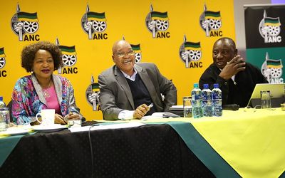 President Jacob Zuma (centre) and Cyril Ramaphosa with with Baleka Mbete attend the ANC's leadership meeting in Irene at the weekend. Picture: ALON SKUY/THE TIMES