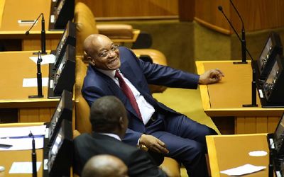 President Jacob Zuma reacts to the events in the National Assembly during the state of the nation address in Cape Town on February 12. Picture: THE TIMES/ESA ALEXANDER