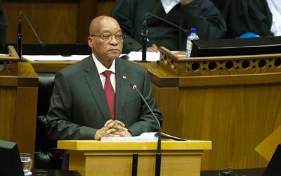 President Jacob Zuma pauses after being disrupted during his state of the nation address on Thursday.  Picture: TREVOR SAMSON