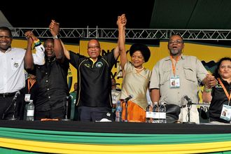 ANC TOP SIX: From left, Zweli Mkhize (treasurer-general), Cyril Ramaphosa (deputy president), Jacob Zuma (president), Baleka Mbete (chairperson), Gwede Mantashe (secretary-general) and Jessie Duarte (deputy secretary-general). Picture: ANC MEDIA PIX