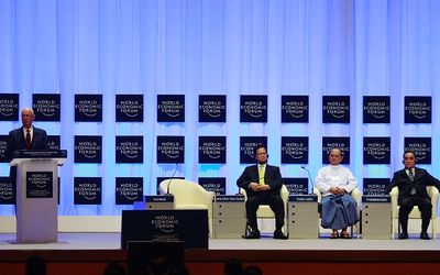 (Left to right) World Economic Forum (WEF) founder Klaus Schwab, Vietnam PM Nguyen Tan Dung, Myanmar leader Thein Sein and Laos PM Thongsing Thammavong at the opening ceremony of the WEF on East Asia, in Myanmar earlier this month.  Picture: REUTERS