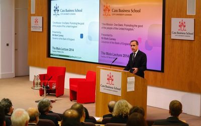 Bank of England governor Mark Carney delivers a public speech at the Cass Business School in London, the UK. The masters in management degree is growing in international appeal. Picture: REUTERS/SANG TAN