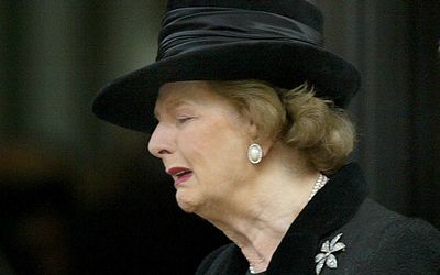 Margaret Thatcher leaves a service of remembrance in London for her late husband Sir Denis Thatcher in this October 30 2003 file photo.  Picture: REUTERS