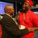 ANC secretary-general Gwede Mantashe chats with EFF political commissar Floyd Shivambu at the Electoral Commission of SA's results centre in Pretoria where representatives of parties gathered to see poll results as they came in after the may elections. Picture: VELI NHLAPO