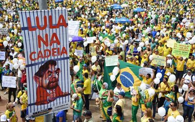 Opponents of the Brazilian government take part in a protest demanding the resignation of President Dilma Rousseff on March 13, 2016 at the Esplanada dos Ministerios in Brasilia. More than a million people are expected to flood Brazil's streets in massive anti-government protests calling for President Dilma Rousseff's ouster over a corruption scandal and the crumbling economy. Picture:AFP/EVARISTO SA